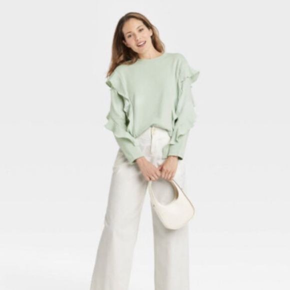 a new day Tops - NWT -  Women's Ruffle Sleeve Sweatshirt - A New Day Light Green - TARGET - FALL